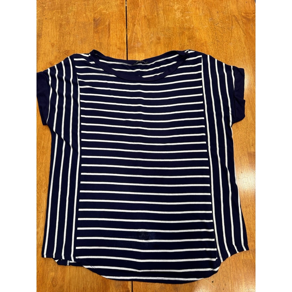 Cable & Gauge Women's Short Sleeve Navy And White Stripe Top Size Xl High Low